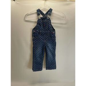 Wrangler Girls Dark Wash Heart Polka Dot Denim Overalls 18 months